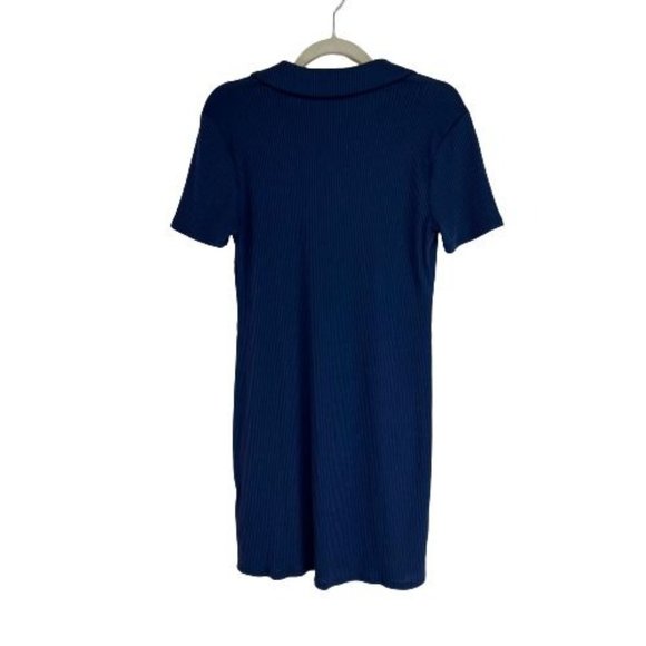 Modcloth Size M Ribbed Mini Dress Collar Neck 3/4 Zip Navy - Picture 3 of 6